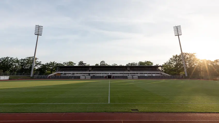 Das Naturrasenspielfeld im Berliner Mommsenstadion